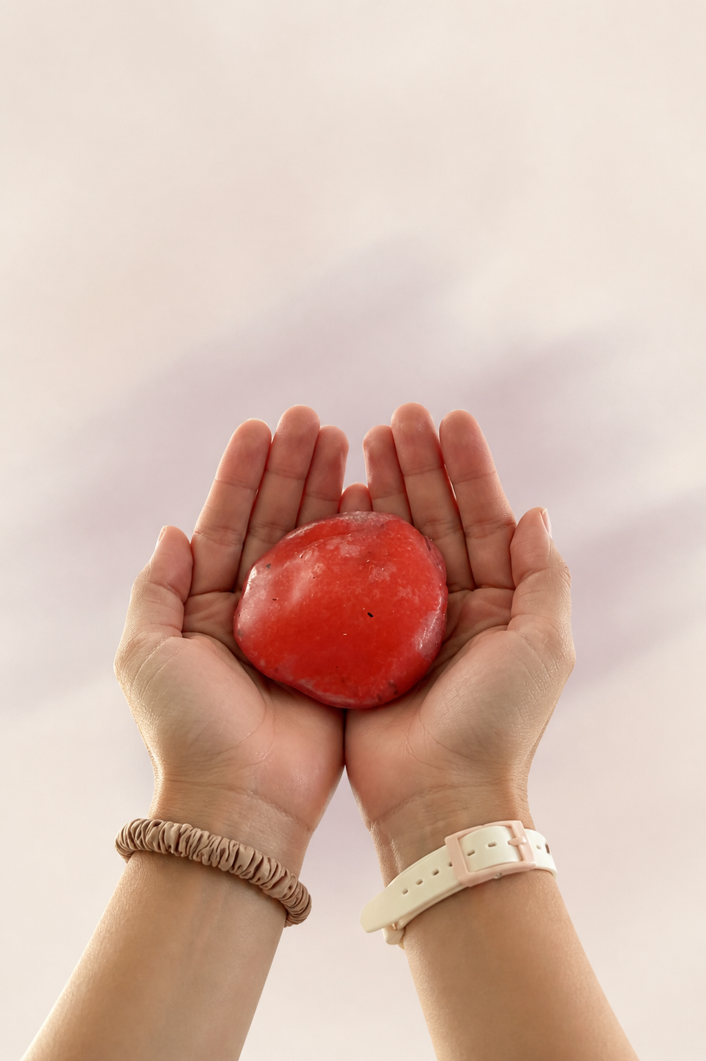 Alice’s hands holding a red slush squishy